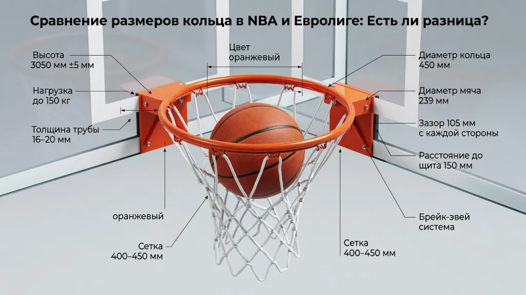Сколько в длину классическое кольцо баскет? Сравнение размеров кольца в NBA и Евролиге: Есть ли разница